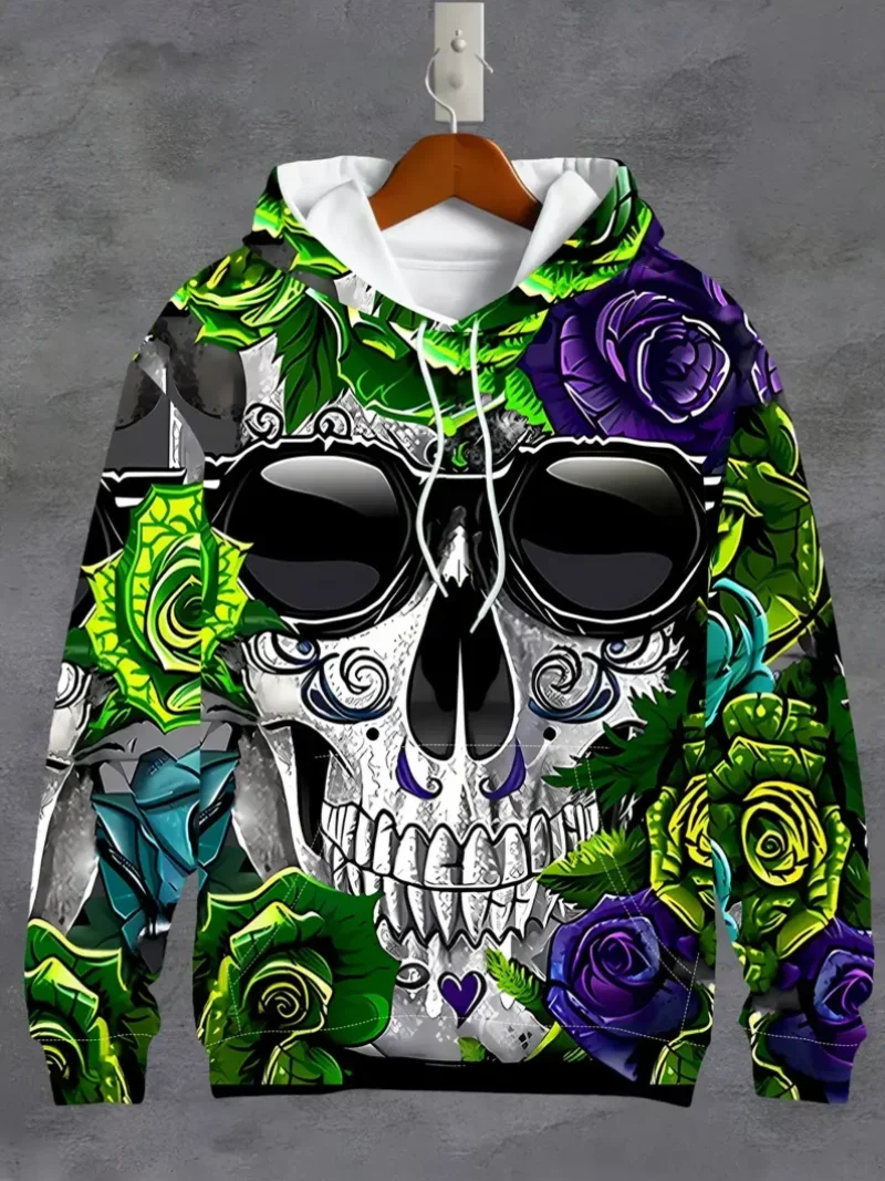 Men\'s casual 3D printed skull graphics hoodie, drawstring comfortable super Dalian hoodie sweatshirt spring and autumn clothin