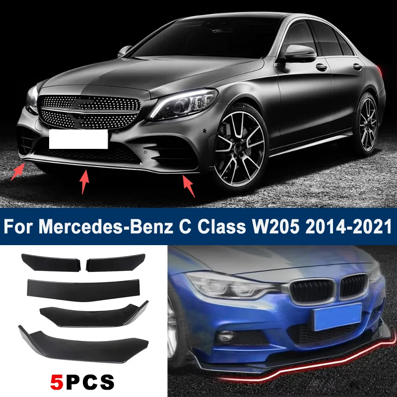 

Adjustable 5Pcs Sectional Front Spoiler Lip For Mercedes-Benz C Class W205 2014-2021 Front Bumper Splitter Sport Body Kit