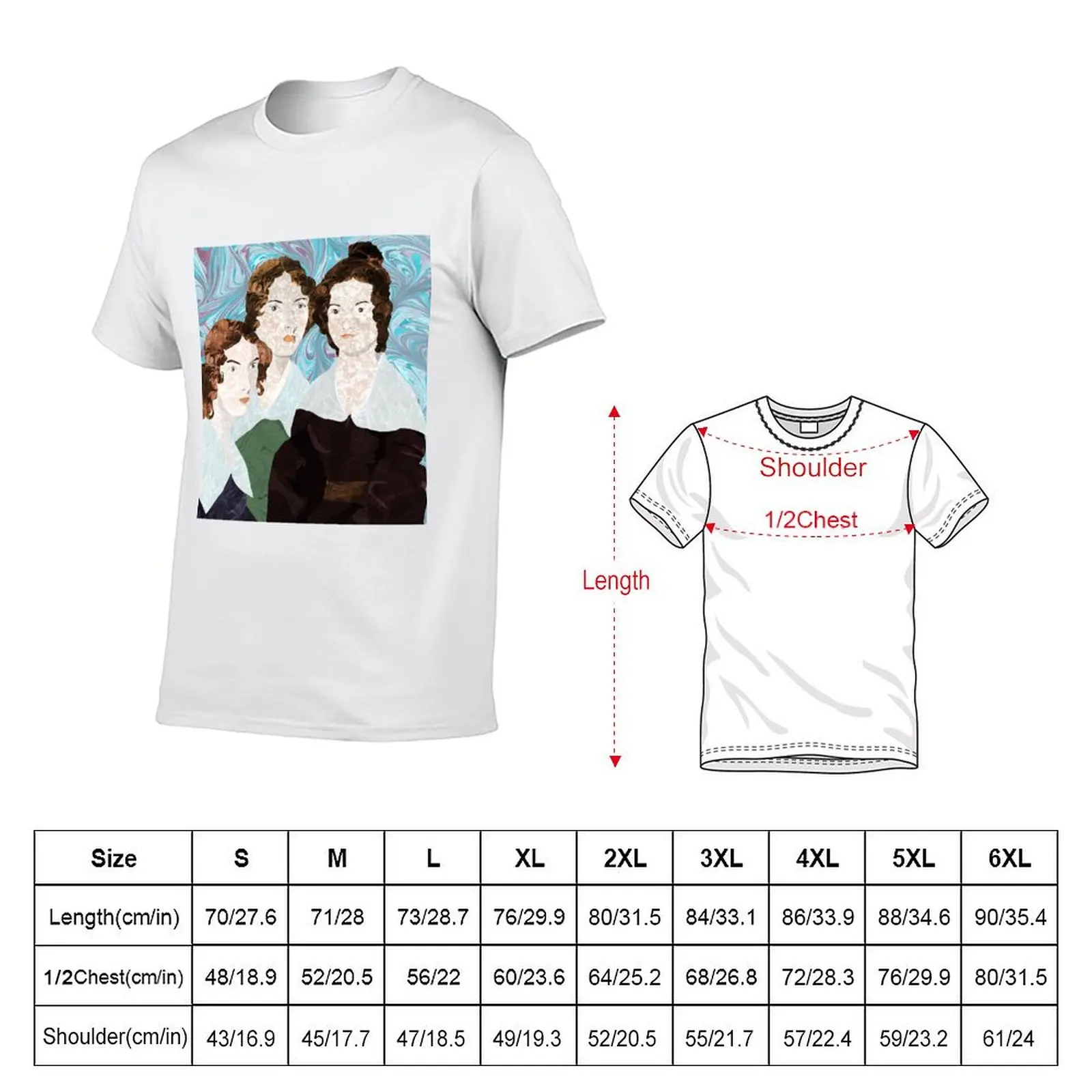 تي شيرت Bronte Sisters in Marbled Bookbinding Paper تي شيرت قصير الأكمام مخصص للرجال #2