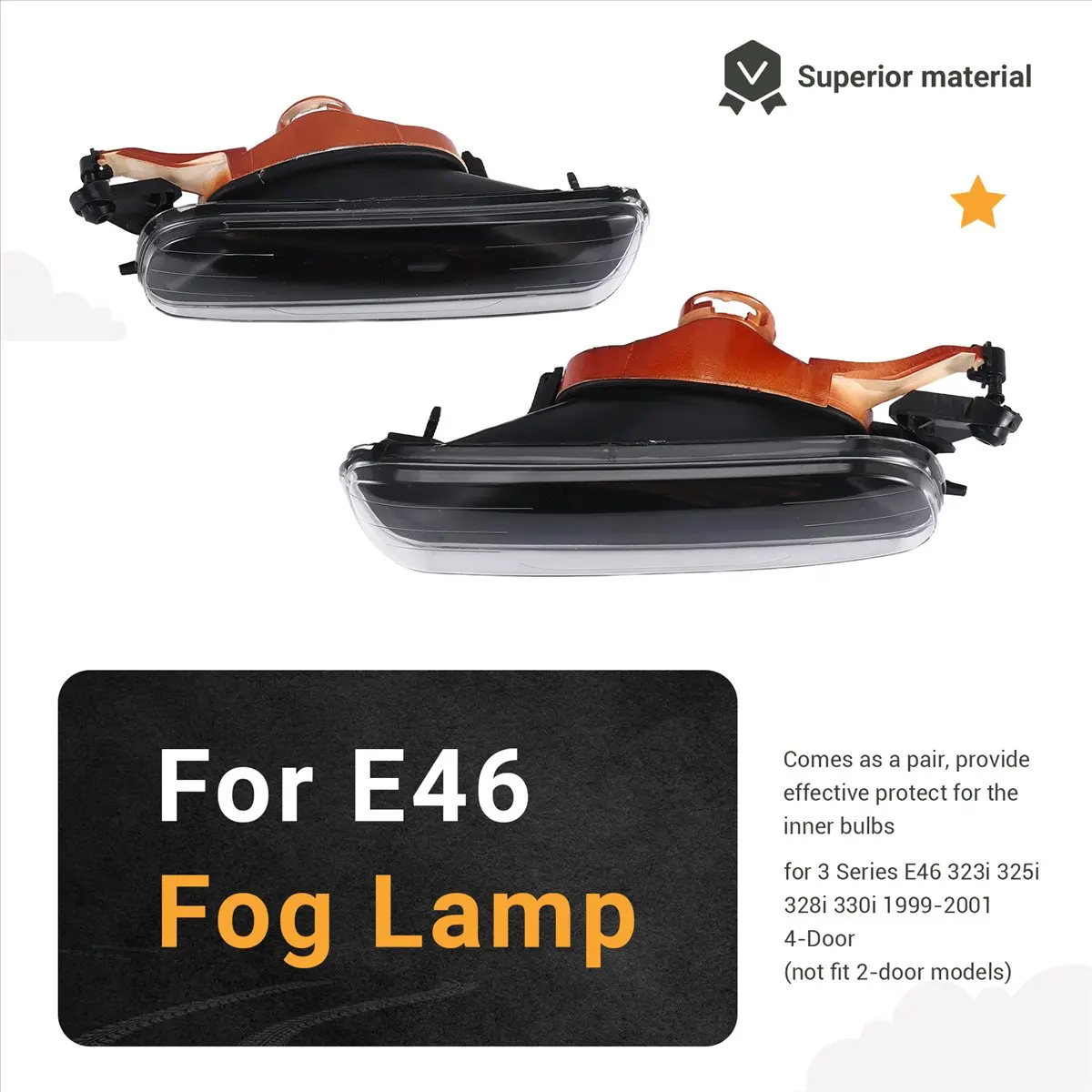 

1 Pair Left Right Fog Lights Cover for-BMW 3 Series E46 1999-2001 Main in Car Light