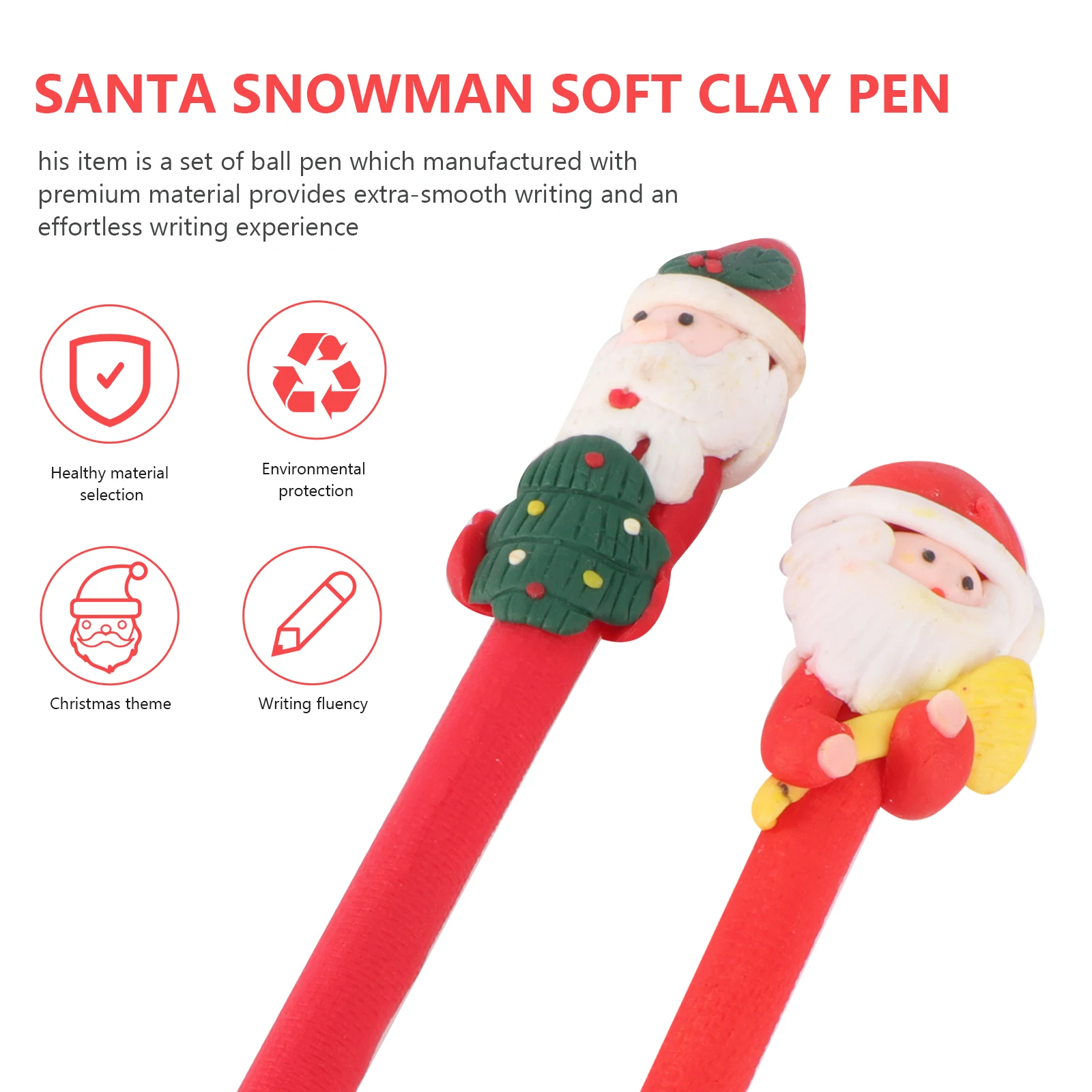 

6Pcs Soft Clay Ball Pen Christmas Style Santa Claus Snowman Elk Cute Smooth Writing School Supplies Gift Clay Ball Pen