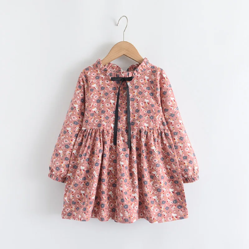 Cute Girls Princess Dress Clothing Dress Spring Autumn Girls Dess Long Sleeve Dress  Floral lace-up Long Sleeved Princess Skirt