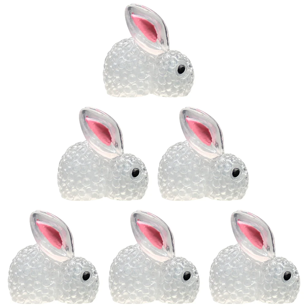 6pcs Cute Resin Rabbit Craft Vehicle-mounted Dashboard Decor Novel Desktop Bunny Figurine luminous rabbit ornament