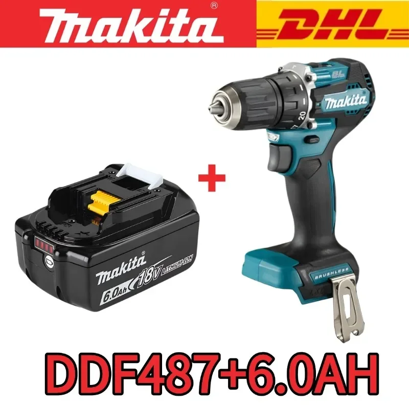 Makita DDF487 accu 18V borstelloze boormachine/schroefmachine 40Nm 1700RPM 13mm snelspanboorhouder XPT Twin LED, alleen voor Makita 18V accugereedschap
