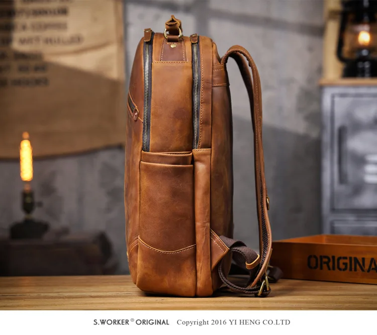 PNDME Vintage Crazy Horse Rindsleder Herrenrucksack mit großem Fassungsvermögen, lässiger Designer-Handtaschenrucksack aus echtem Leder für Damen, Reiserucksack. – Detail 6