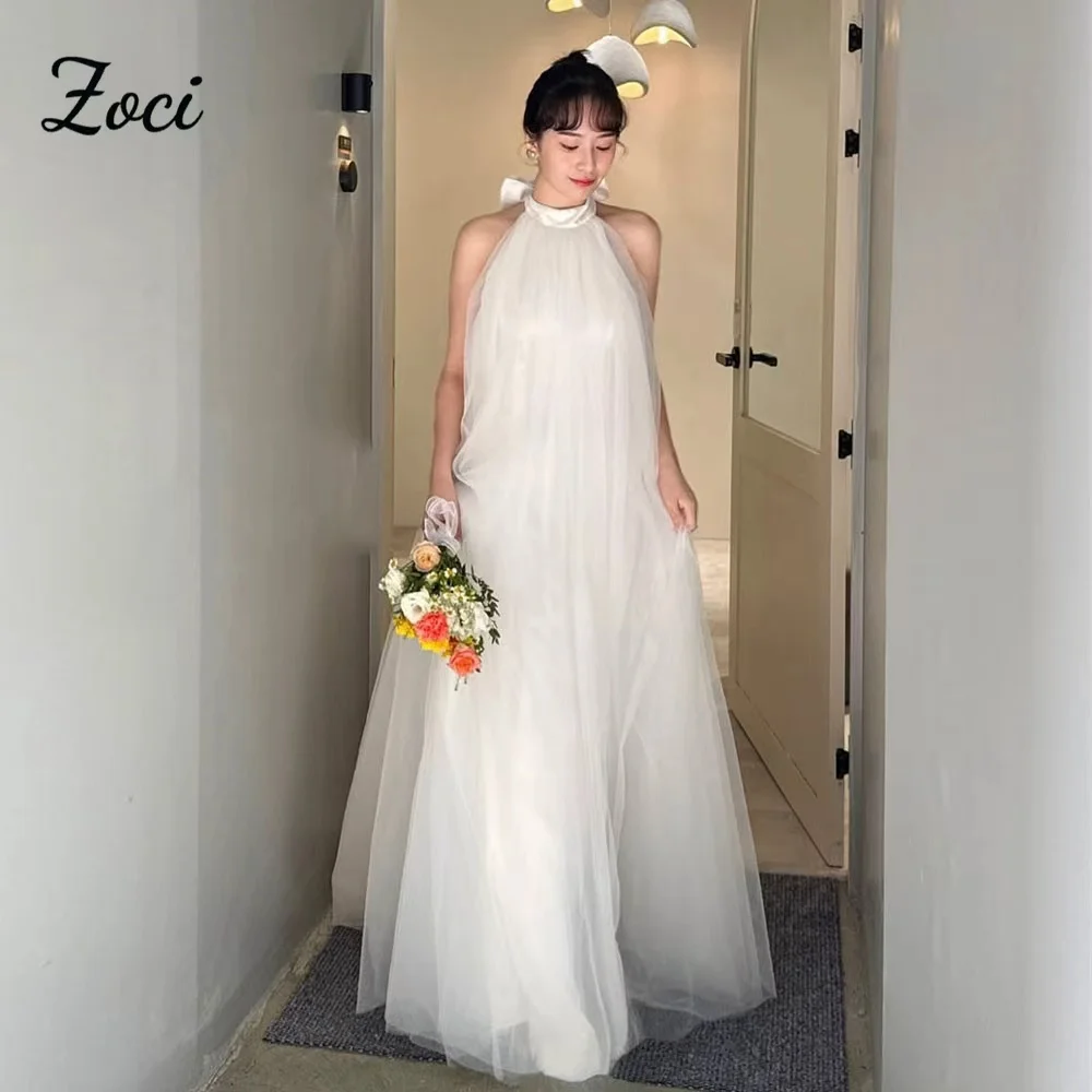

Zoci High Neck Korea Wedding Dresses Photos Shoot Outfit Fairy Tulle Women Party Dresses Customized A Line Evening Dresses