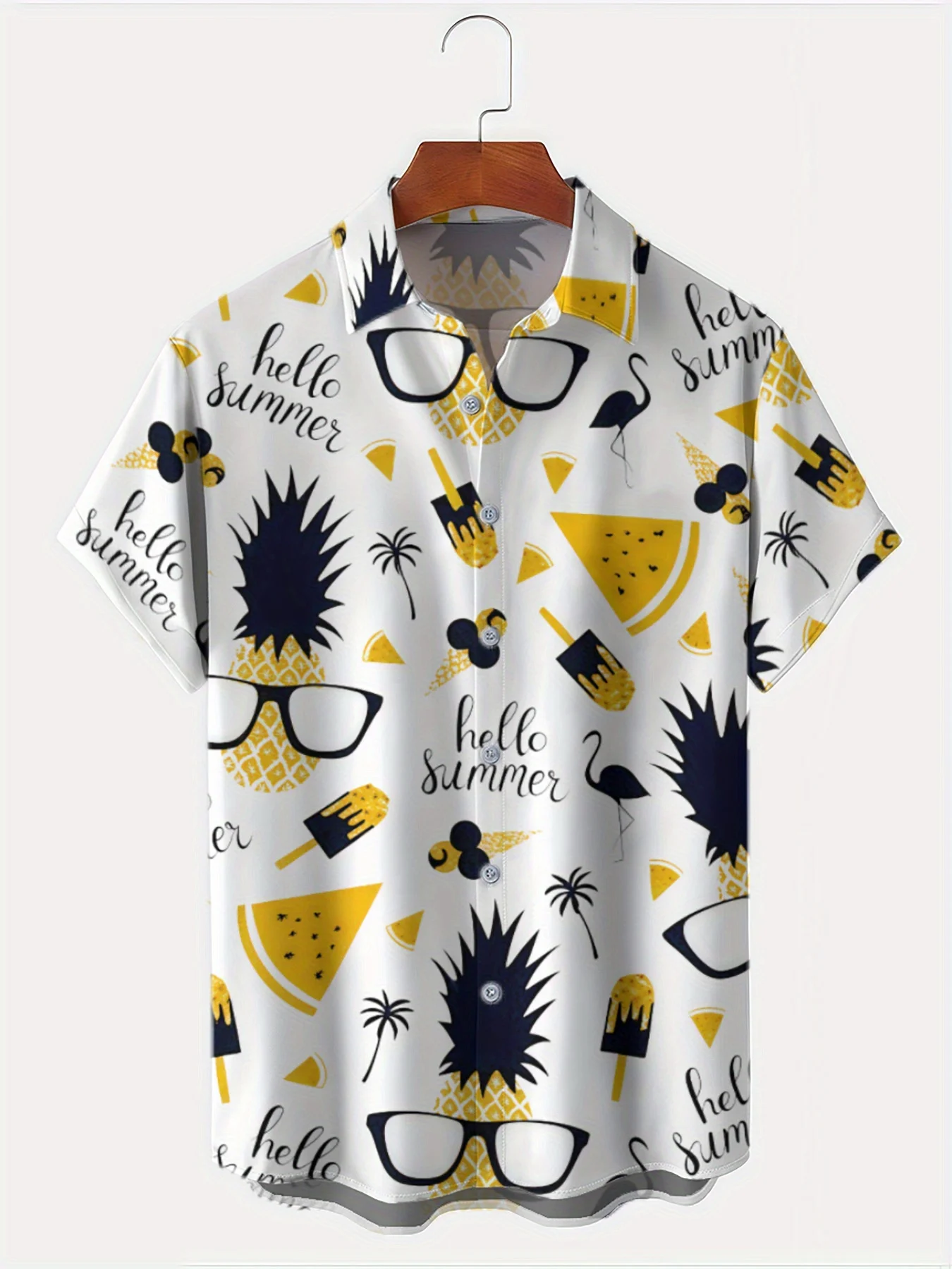 Men's Hawaiian Shirt with Tropical Print - Lightweight Polyester Button-Up Collar, Regular Fit Casual Beachwear for Summer,