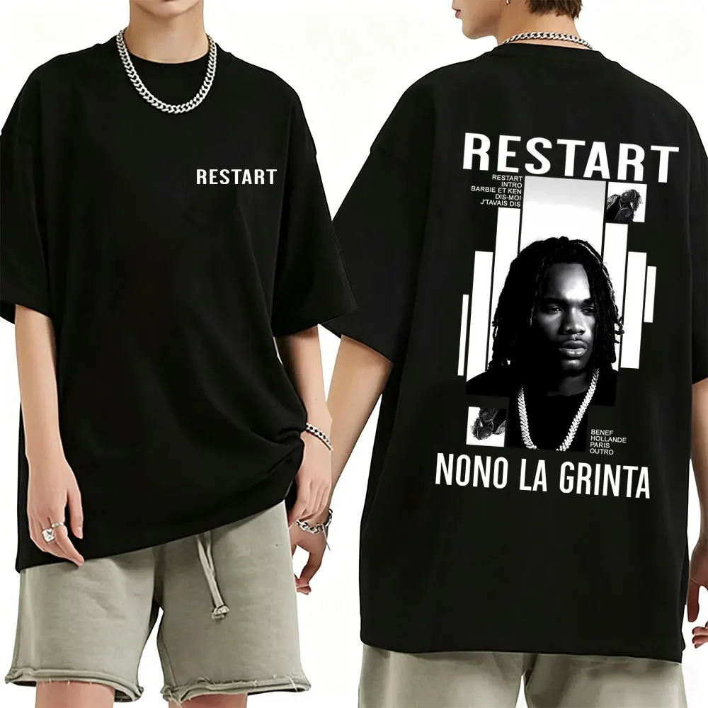 

Rapper Nono La Grinta RESTART Album Merch 2026 T-shirt Men Hip Hop Fashion Pop Music T-shirts Male Casual Cotton Vintage T Shirt