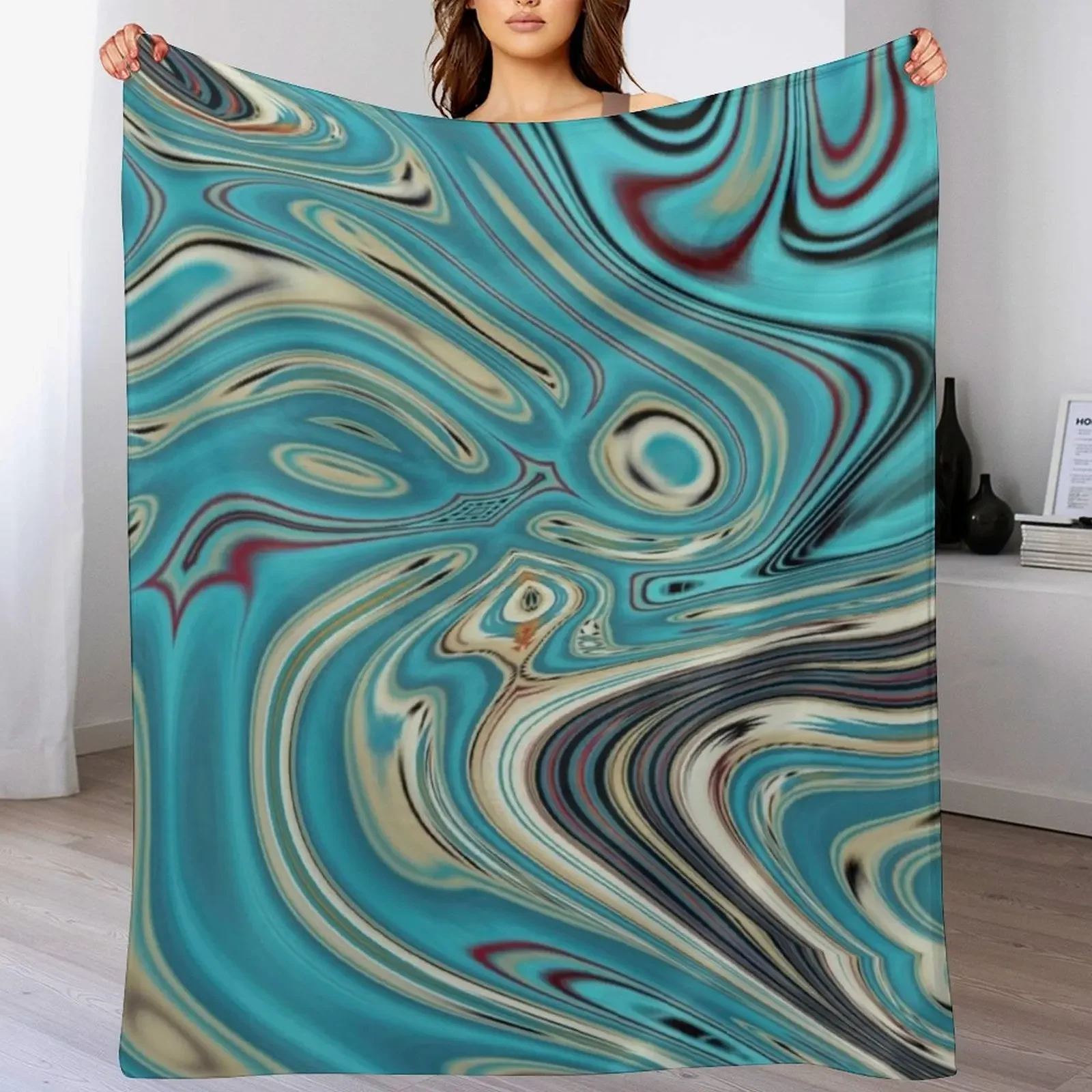 

abstract teal turquoise marble swirls mid century modern Throw Blanket Machine Washable Soft Warm Blanket