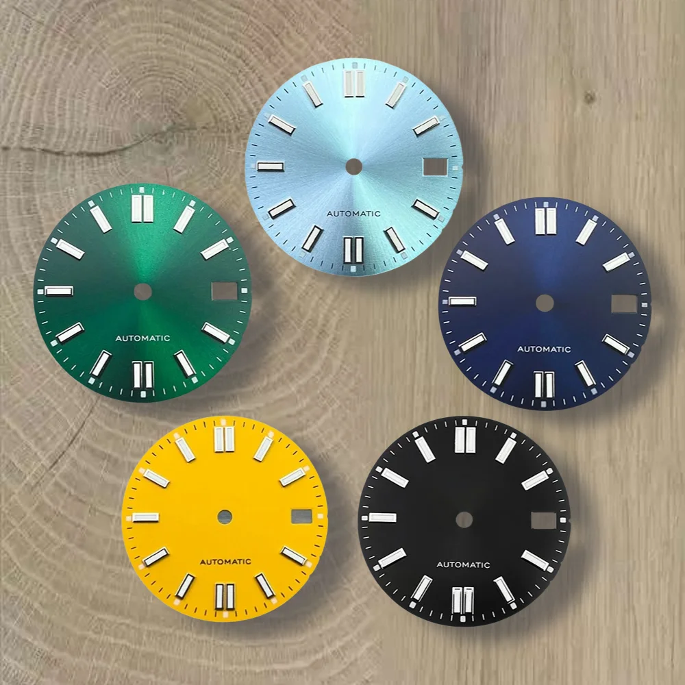 

28.5mm S Logo Sunray Dial Fit NH35/NH36/4R/7S Movement Green Luminous High-Quality Watch Modification Accessories 3/3.8/4O'clock