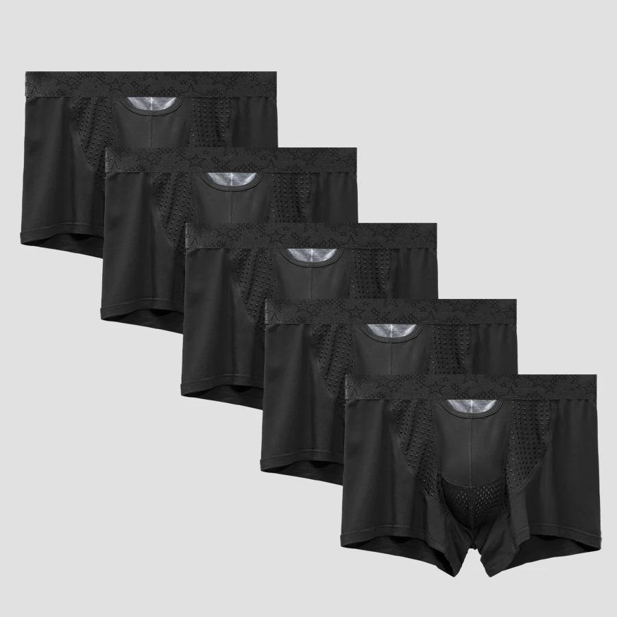 5 قطع ملابس داخلية منفصلة للرجال، سراويل سفلية من الوريد لدعم الصفن، سراويل رياضية ذات زاوية مسطحة منحنية من الحرير الجليدي