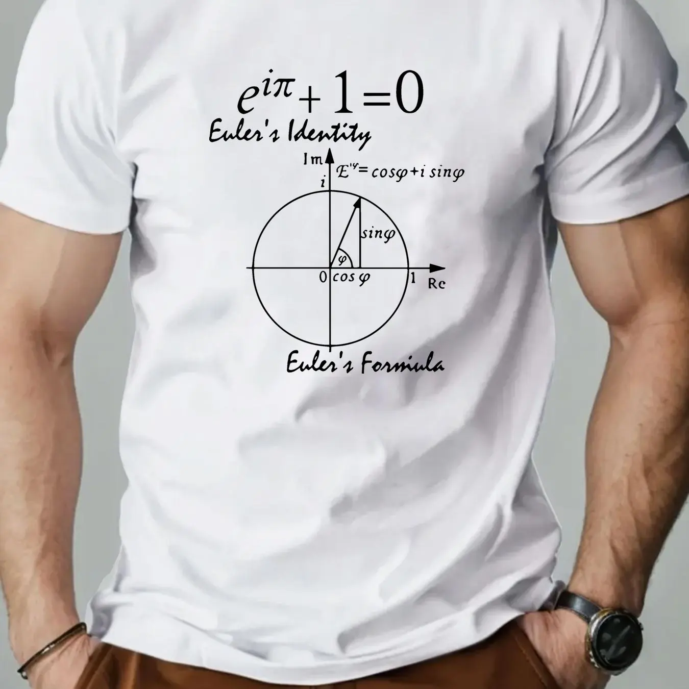Men Casual Summer Math Graphic T-Shirt Round Neck Short Sleeve Red with Euler's Formula Print Men Clothing Comfortable