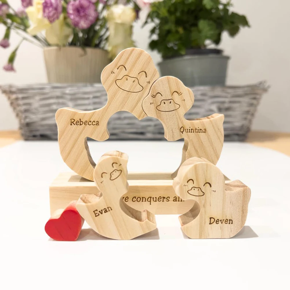 Персонализированная деревянная головоломка "Семья уток" — нестандартный подарок на Рождество для семьи