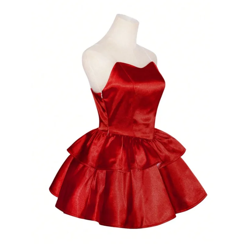 Horror Anime Mima Cosplay Costume Red Thigh-High Dress Pink Skirt Gloves Wig for Women Role Play Japanese Comic Film Outfit