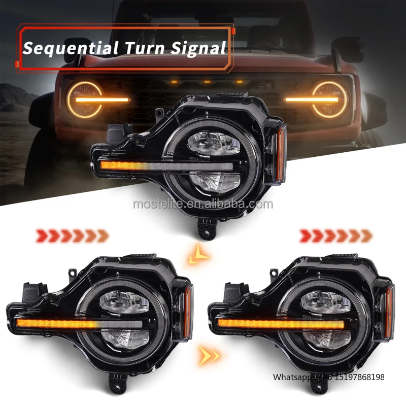New Design Headlights LED Welcome Light Headlights Daytime Running Lights for Ford Bronco Accessories