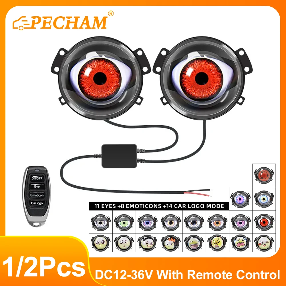 

1/2Pcs Devils Led Eyes Car Light Cool Decoration Dynamic Headlights Remote Control led Lenses Eagle Eye Light Car Motorcycle LED