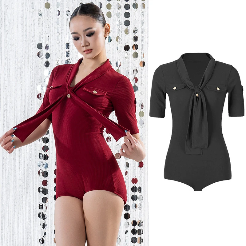 

Современный танцевальный топ для взрослых с короткими рукавами, боди для вальса и латиноамериканских танцев, женские топы для танго и бальных танцев, тренировочная одежда SL15180