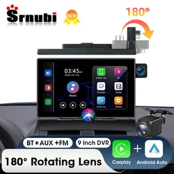 9 Inch 4K Dash Camera Wireless CarPlay & Android Auto 180 Rotating 3 Channel Recording Car DVR FM BT AUX GPS 24h Parking Monitor