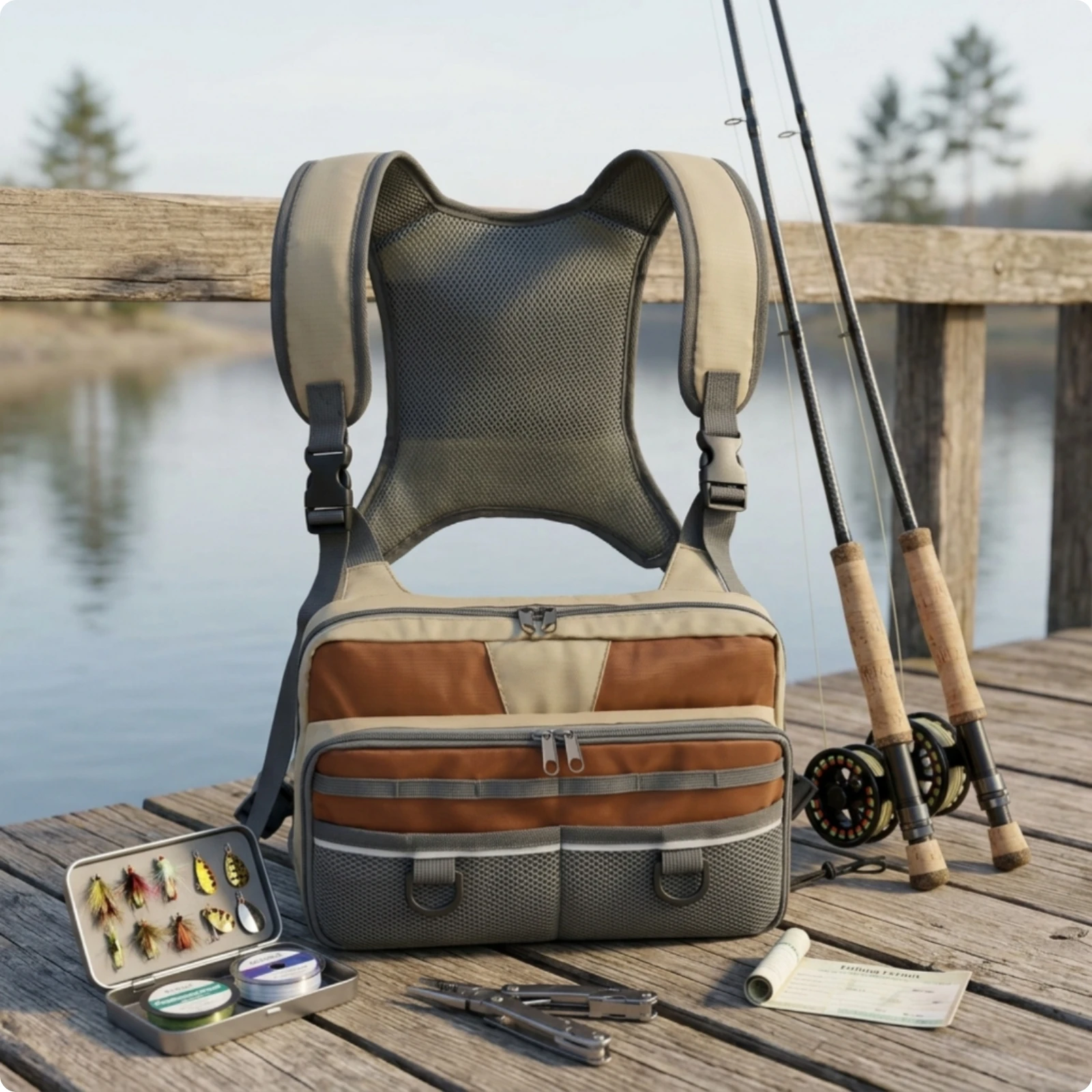 Compact Fishing Chest Bag Padded Shoulder Straps, Water-Resistant Construction, Fishing Chest Pack, for Outdoor