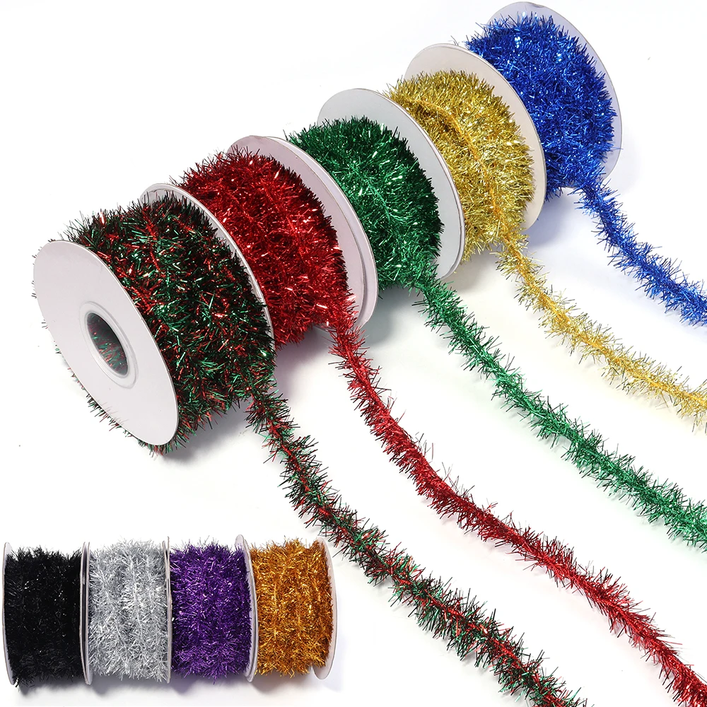 10 yards/rolle Bunte Folie Lametta Band Girlande Weihnachten Baum Glitter Weihnachten Verpackung Band Für DIY Neue Jahr party Dekorative