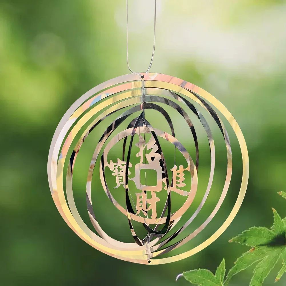 

Fortune Wind Spinner Stainless Steel Wealth Lucky Hanging Garden Ornament Reflection Effect Bird Repellent Farmhouse Patio Decor