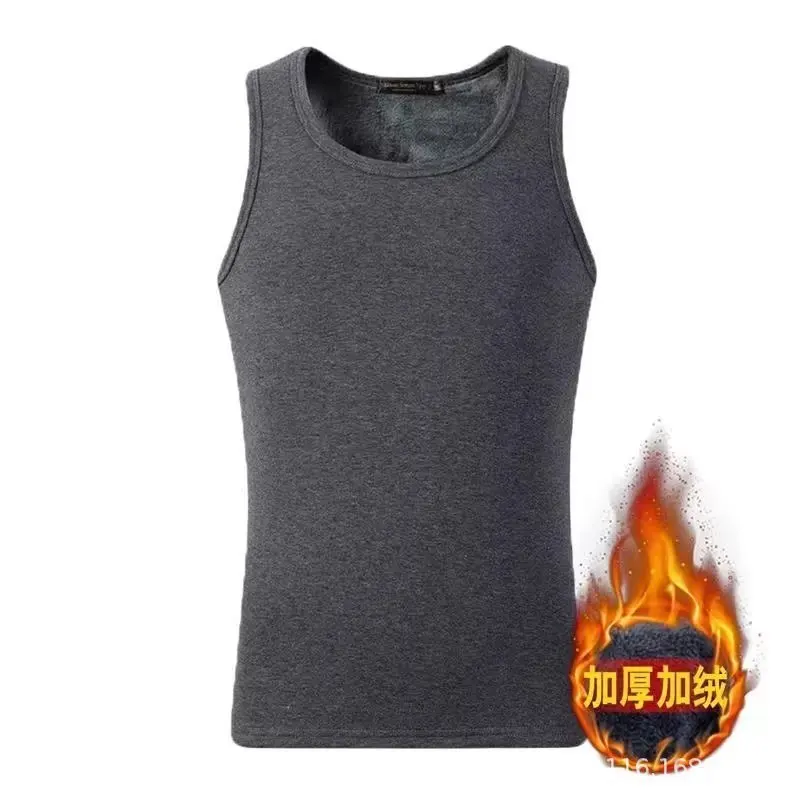 Men Fleece Lined Tank Top Autumn/winter Sleeveless T-shirt Added Fleece Thickened Warm Vest Tight Fitting Thermal Underwear Base