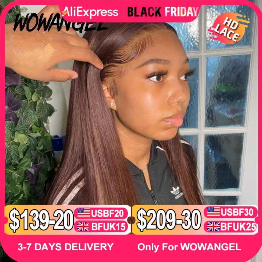 Wow Angel Chocolate Brown Colored 13x6 HD Lace Front Wig Straight Wigs Glueless Human Hair Wig Weargo Wig Melt Skin For Woman