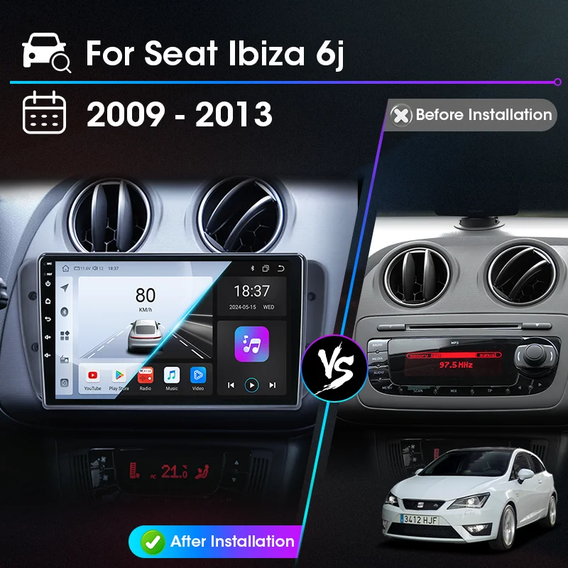 Android 12 Car Radio for Seat Ibiza 6J IV 4 2009-2013 Multimedia Player GPS Navigation 2 DIN Carplay Auto GPS Stereo DVD