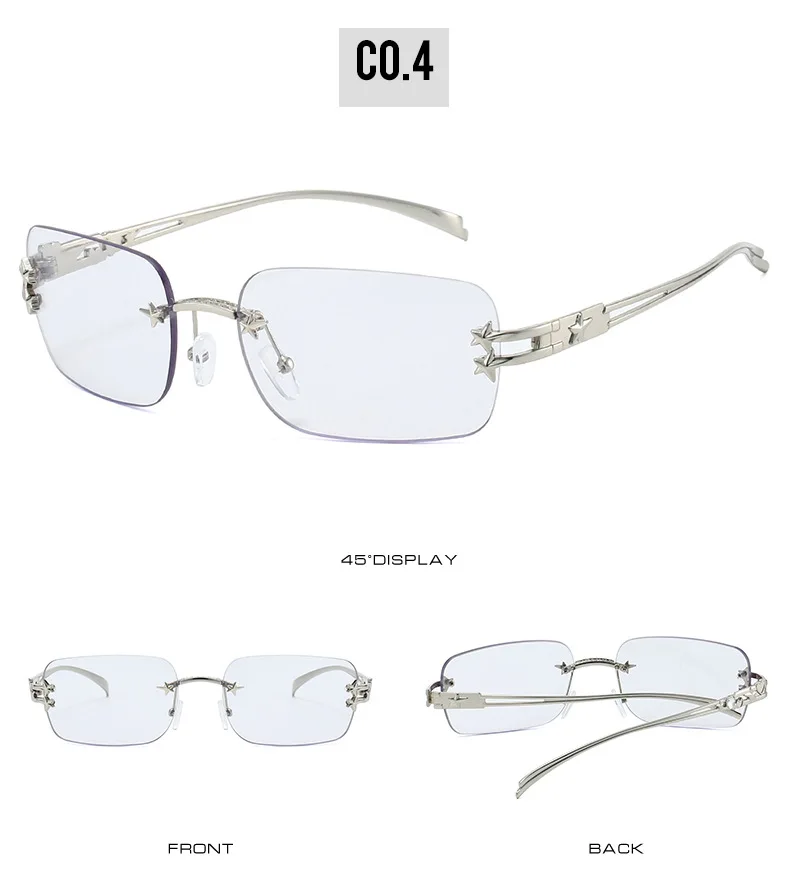 2025, rechteckige Y2K-Sonnenbrille für Damen, Markendesigner, randlose Sterne, verspiegelt, coole Mode-Sonnenbrille für Herren – Detail 10