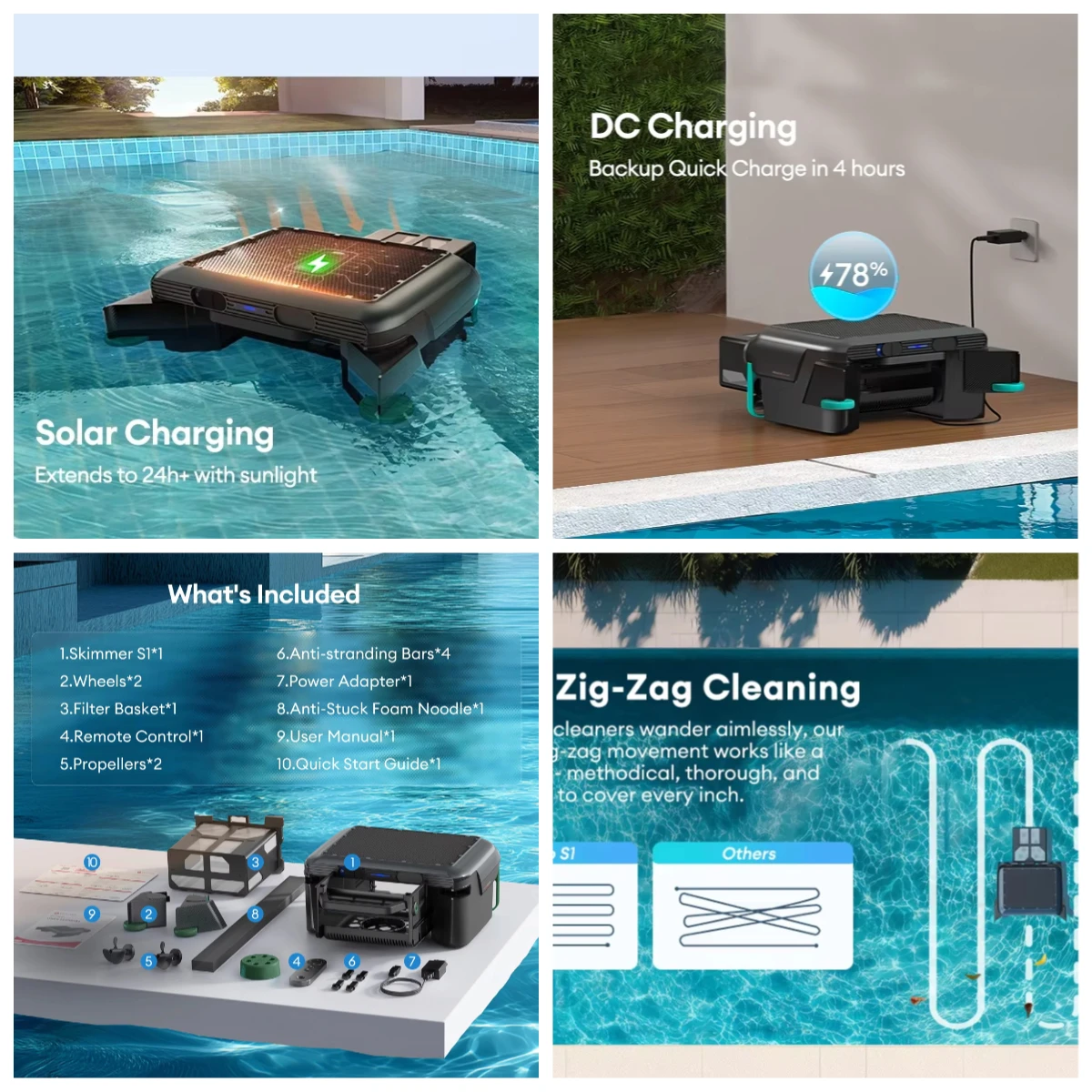 Pool Cleaning Robot Solar Powered Automatic Clean Smart Floating Vaccum Pool Surface Cleaner Robotic Skimmer Pool Vacuum Robot