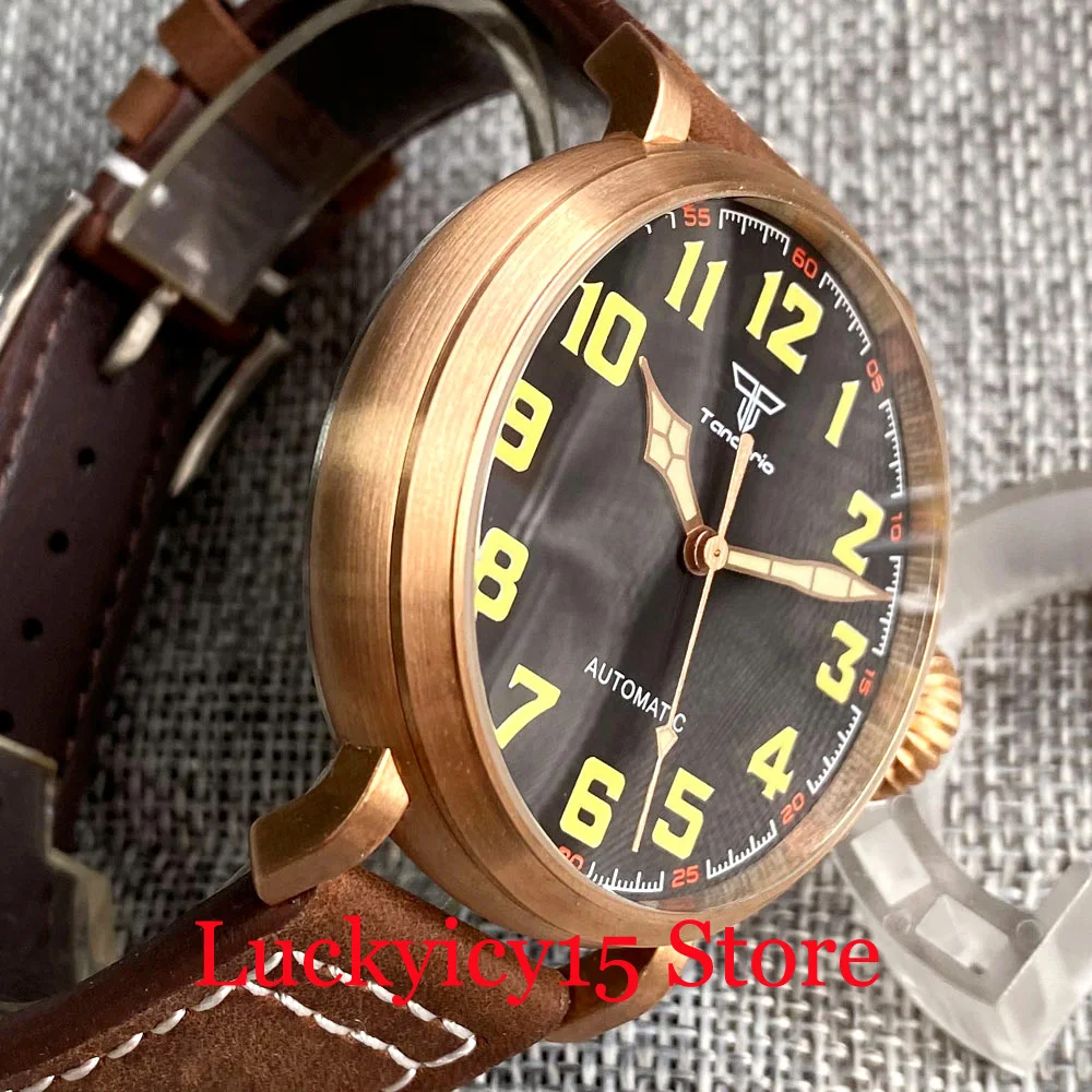 CUSN8 Solid Bronze Case 20ATM Waterproof 46.5MM NH35A PT5000 Movement Watch SelfWinding ForMen Leather Strap Black Dial Luminous