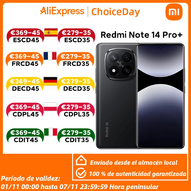 Versión Global Xiaomi Redmi Note 14 Pro+ 5G Smartphone Snapdragon 7s Gen 3 200MP Cámara 5110mAh NFC 120W 120Hz 1.5K