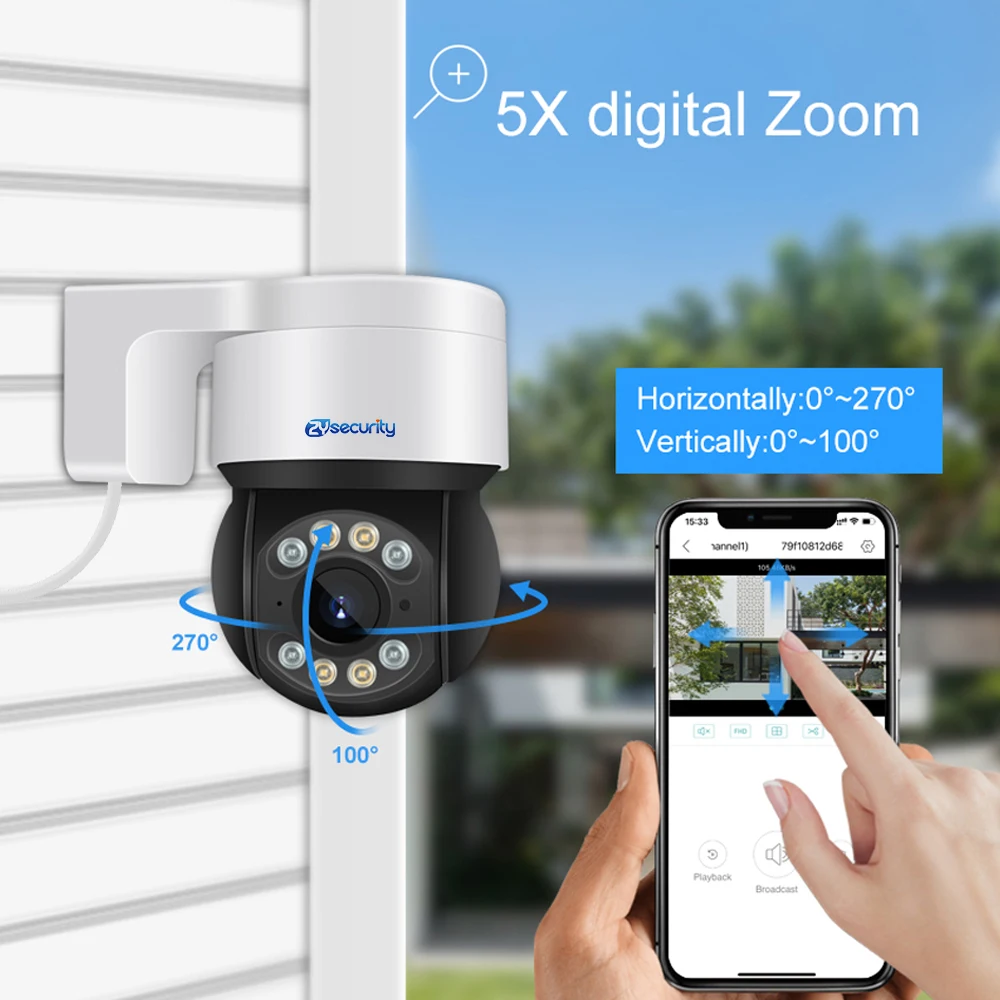 Cámara PTZ PoE IP de 5MP para exteriores, videocámara nocturna a Color con Wifi, Audio bidireccional, domo de velocidad, detección humana por Ia, cámaras de vigilancia CCTV