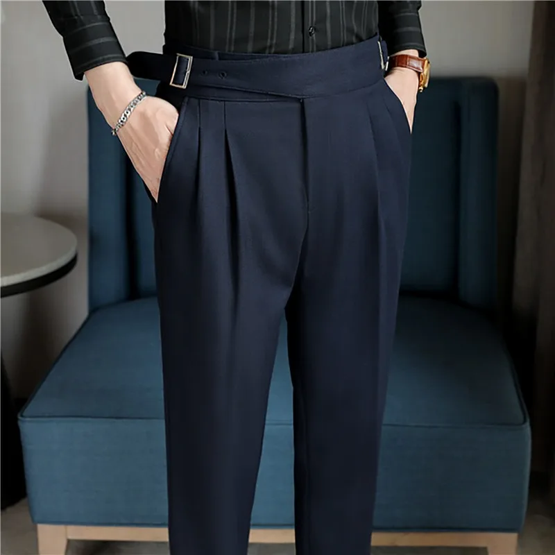 2026 New Naples High Waisted Suit Pants for Men Fashion British Elegant Men's Slim Fit Business Casual Pants