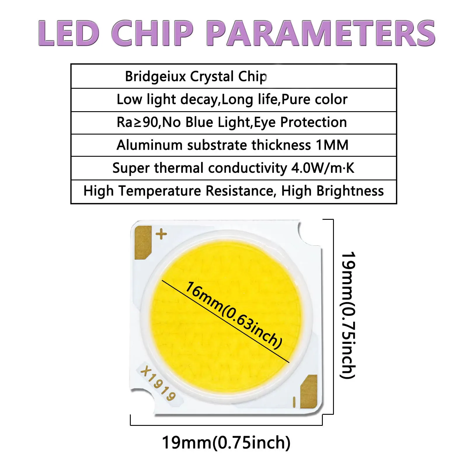 LED COB 12W 18W 24W 30W 36W 42W Bridgelux Chip DC36-39V High Power 19 * 19mm RA97 Track Lamp Downlight Light Source Accessory