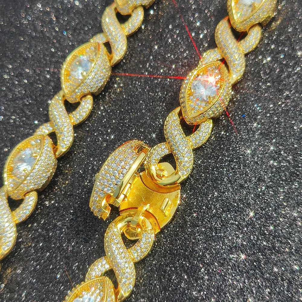 Hip Hop Jewelry 15MM Gold Filled Diamond Infinity Link Bracelet Necklace Set Iced Out CZ Eyes Infinity Cuban Necklace