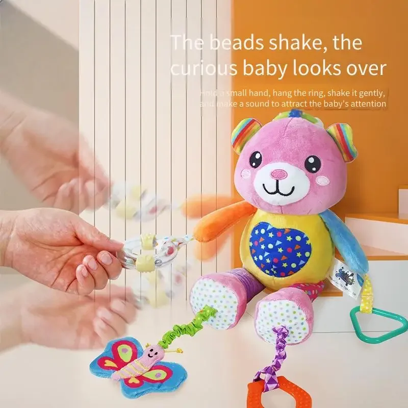 Urocza pluszowa grzechotka dla niemowląt - dzwonek do łóżeczka i zawieszka do wózka, edukacyjna zabawka do trzymania w dłoni, wspomagająca rozwój mózgu dziecka.