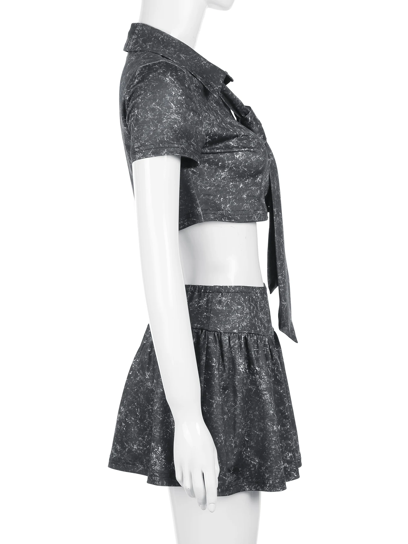 Rockmore Vintage Street College Pleated Skirt Suit 2-Piece Polo Neck Tops Mini Pleated Skirts Set Fashion Short Sleeve Outfits