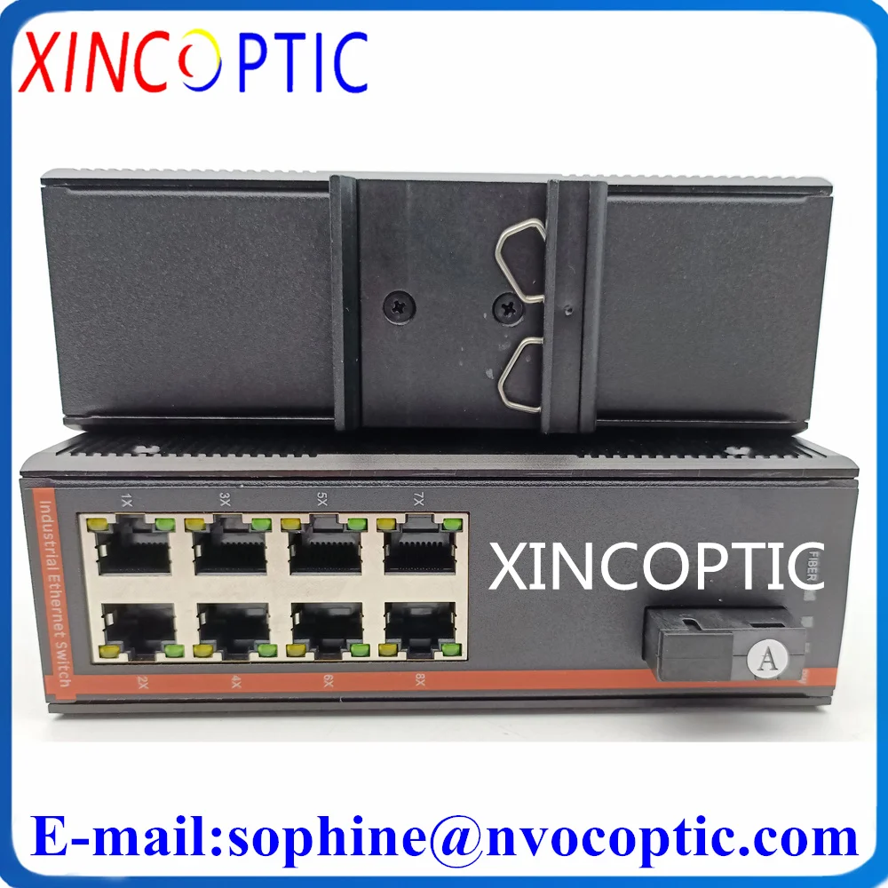 1Simplex Fiber+8Ethernet RJ45 Industrial 10/100/1000Mbps Ethernet Gigabit Unmanaged DIN-Rail IP40 DC12~52V Standard Fibre Switch