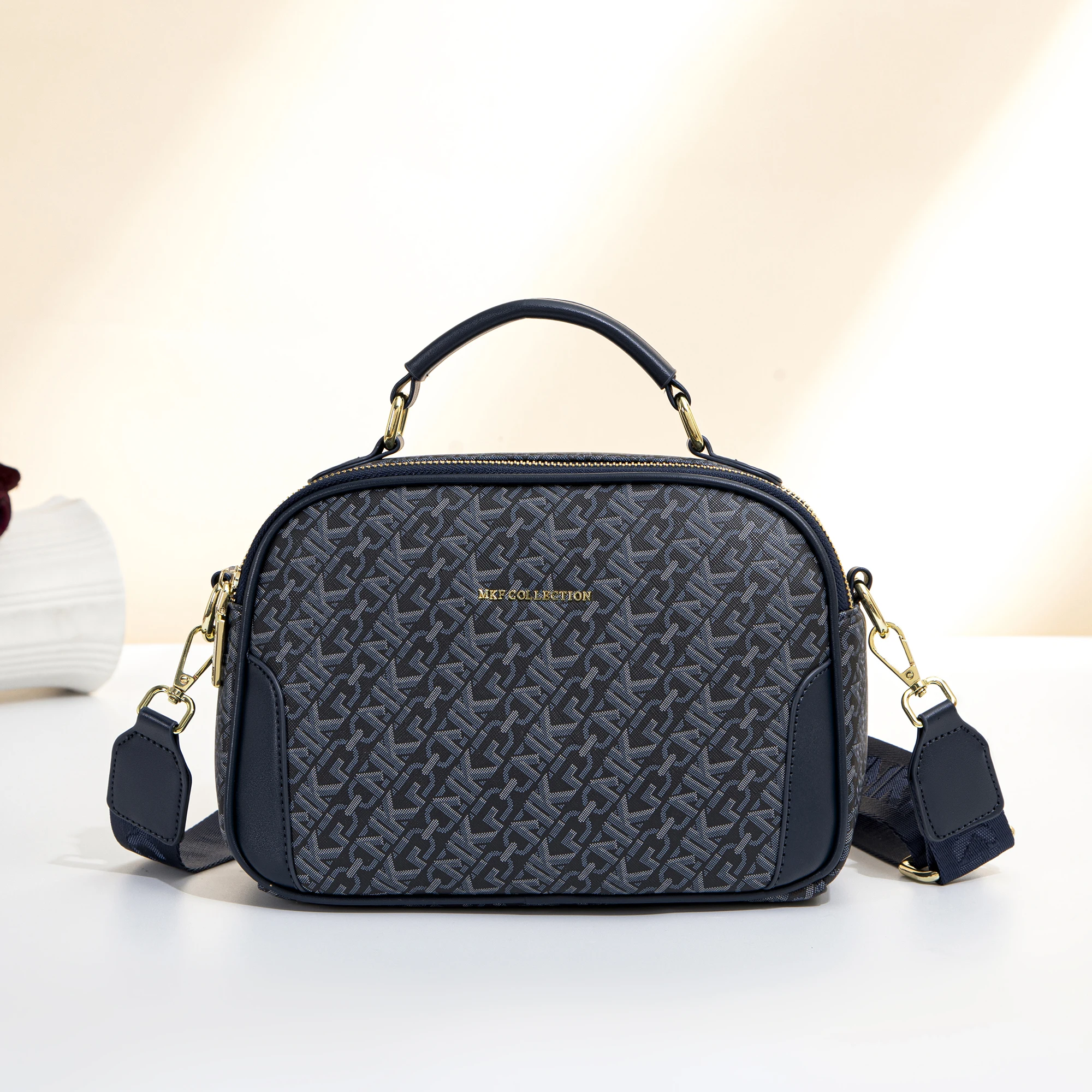 Vintage Floral Square Camera Tote Bag for Women with Full Letter Print, Double Straps (Wide Jacquard Webbing + Leather Handle), Front Zipper Pocket, Detachable Adjustable Crossbody Strap, Multiple Compartments, Daily Commuter Shoulder Bag