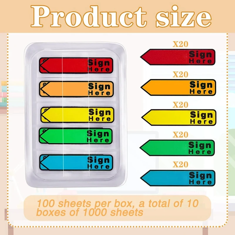 1000 Pieces Sign Here Date Tabs Sign Here Date Stickers Flags Please Message Flags for Office Notebook Annotating Books-ABHG
