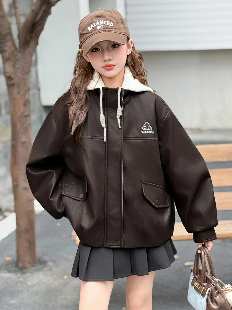 厚手の綿のフード付きジャケット-女の子用-秋冬-おしゃれ-カジュアルスタイル-長袖-ジッパー開閉-コート-女の子ファッション