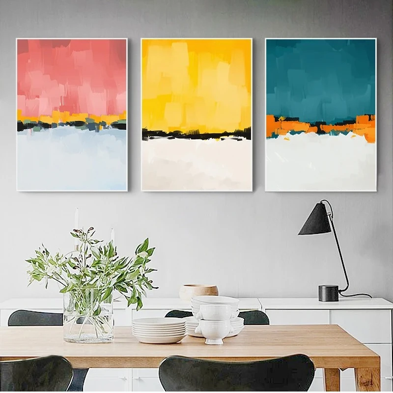 Abstract Pink Yellow Blue Color Wall Art Canvas Painting Nordic Minimalist Posters and Prints Wall Picture for Living Room Decor