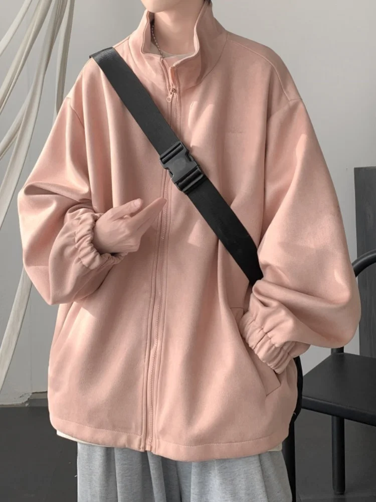 

Men's Suede Jaet 2024 New Autumn Trendy Brand Collar Letter Print American Retro Couple Top Zipper Decoration Windproof Lon...