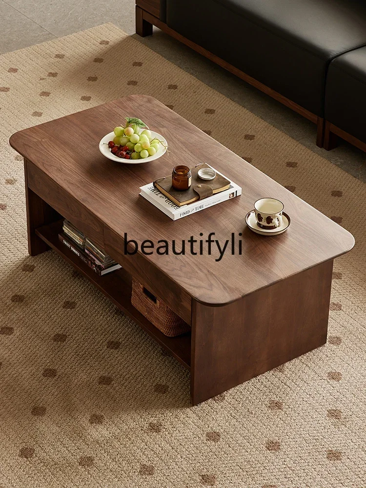 

Cy56 North American black walnut coffee table Nordic simple double tea table household living room rectangular table
