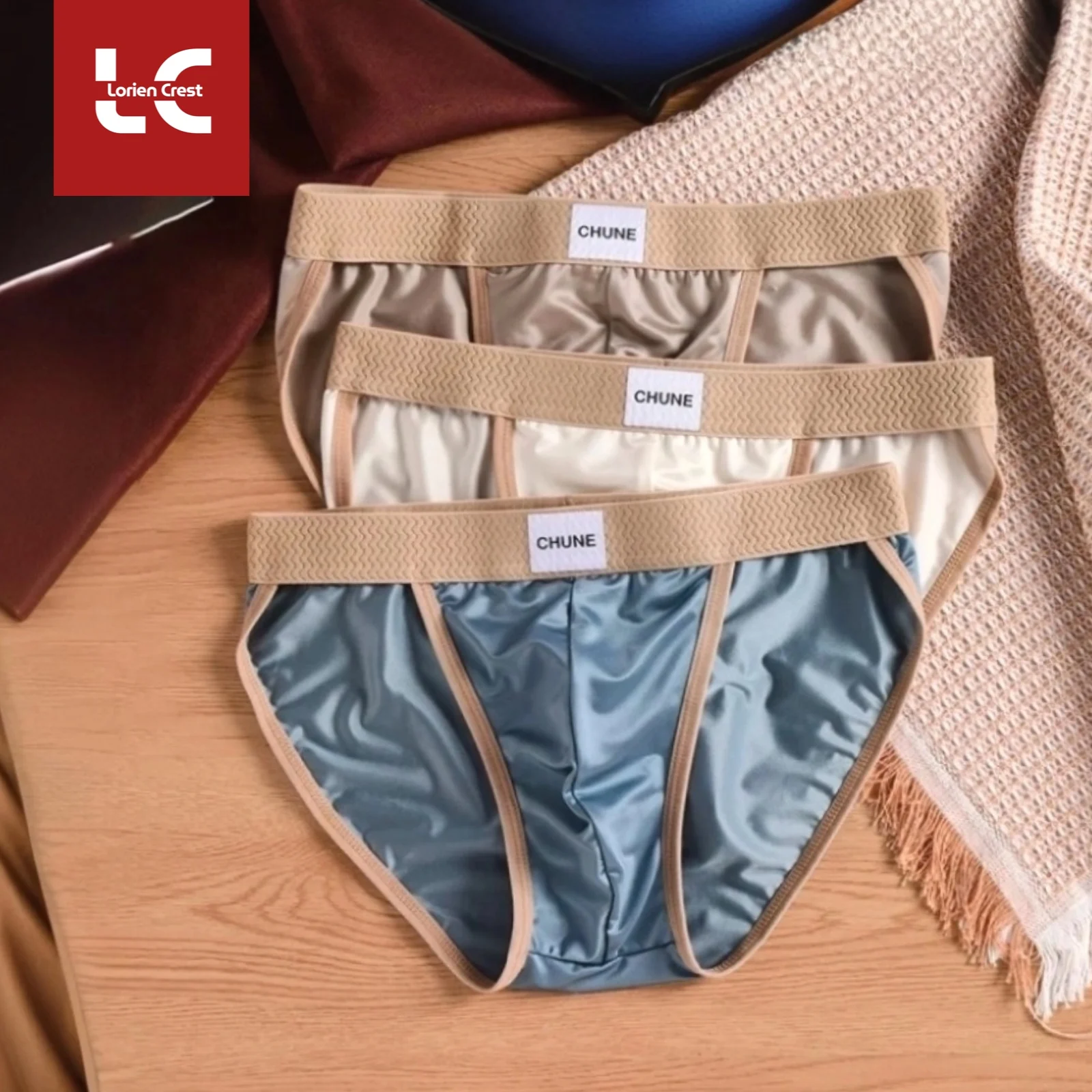 

3pcs【LORIEN CREST】Luxury Men's Satin-like Ice Silk Briefs High Elastic Ultra Soft Breathable Antibacterial Comfortable Underwear