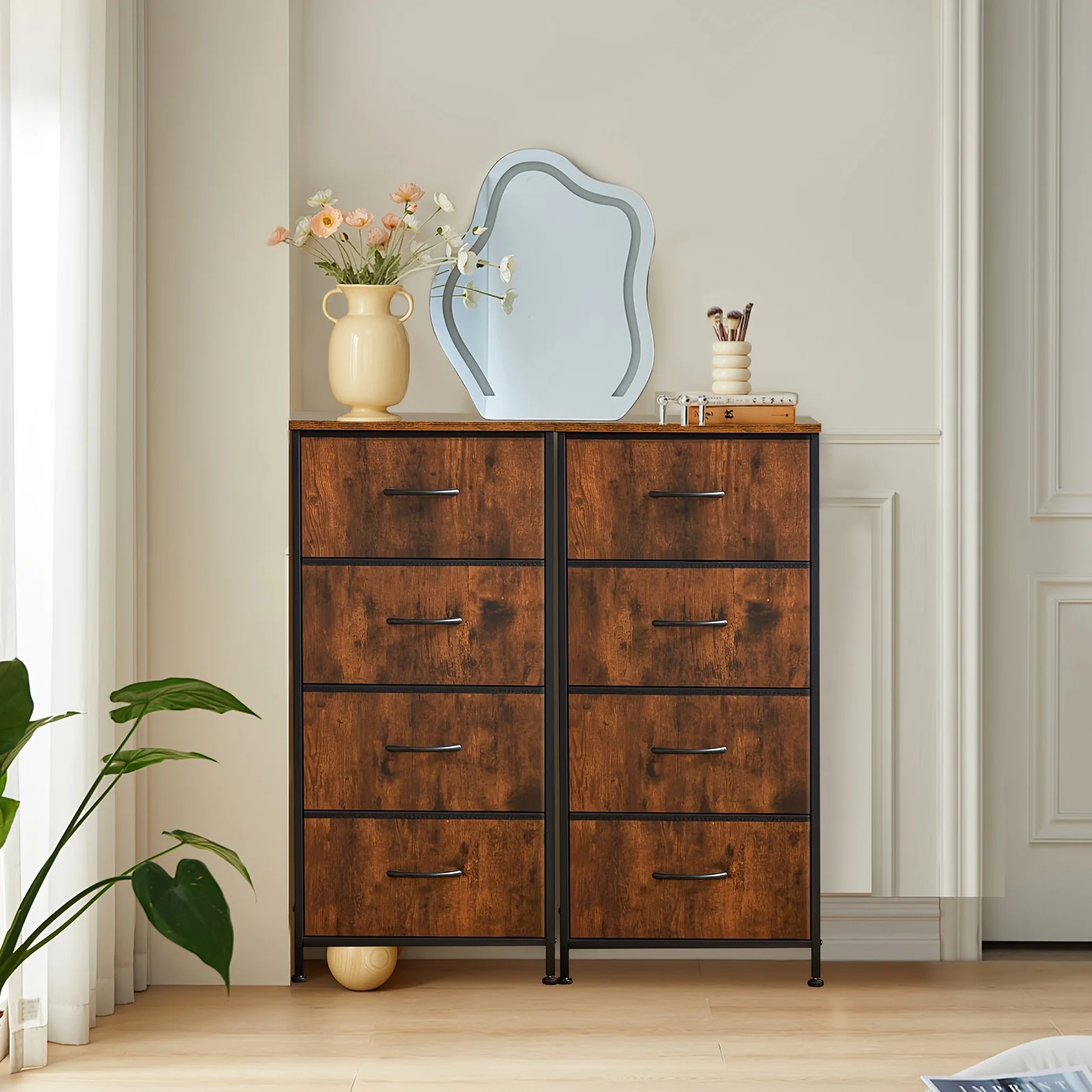 

2pcs Storage Chest Of Drawers With 4 Units Fabric Drawers Solid Metal Frame Wooden Countertop Perfect For Entryways Available On
