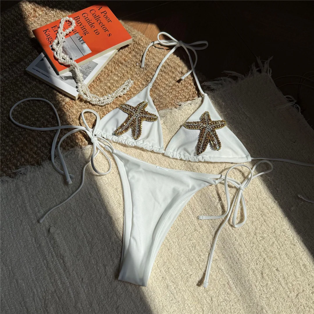 Funkelnder Stern-Neckholder-Bikini mit hohem Beinausschnitt, zweiteiliger Badeanzug für Damen, Badebekleidung, Badeanzug, Badebekleidung für Frauen, Badeanzug V7105 – Detail 8