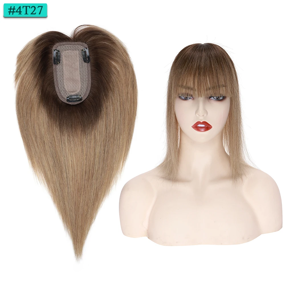 SEGO 7x13CM Echthaar-Topper mit Pony für Frauen, Seidenbasis, natürliche Haarteile, Perücken für Haarausfall, Volumenabdeckung, graues Haar – Detail 16