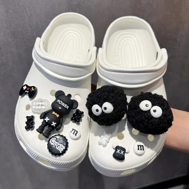 MINISO Plush 3D Stereoscopic Hairball Genie Shoe Charms Funny Bear with Letter Design DIY Sandal & Clog Decorations Holiday Gift